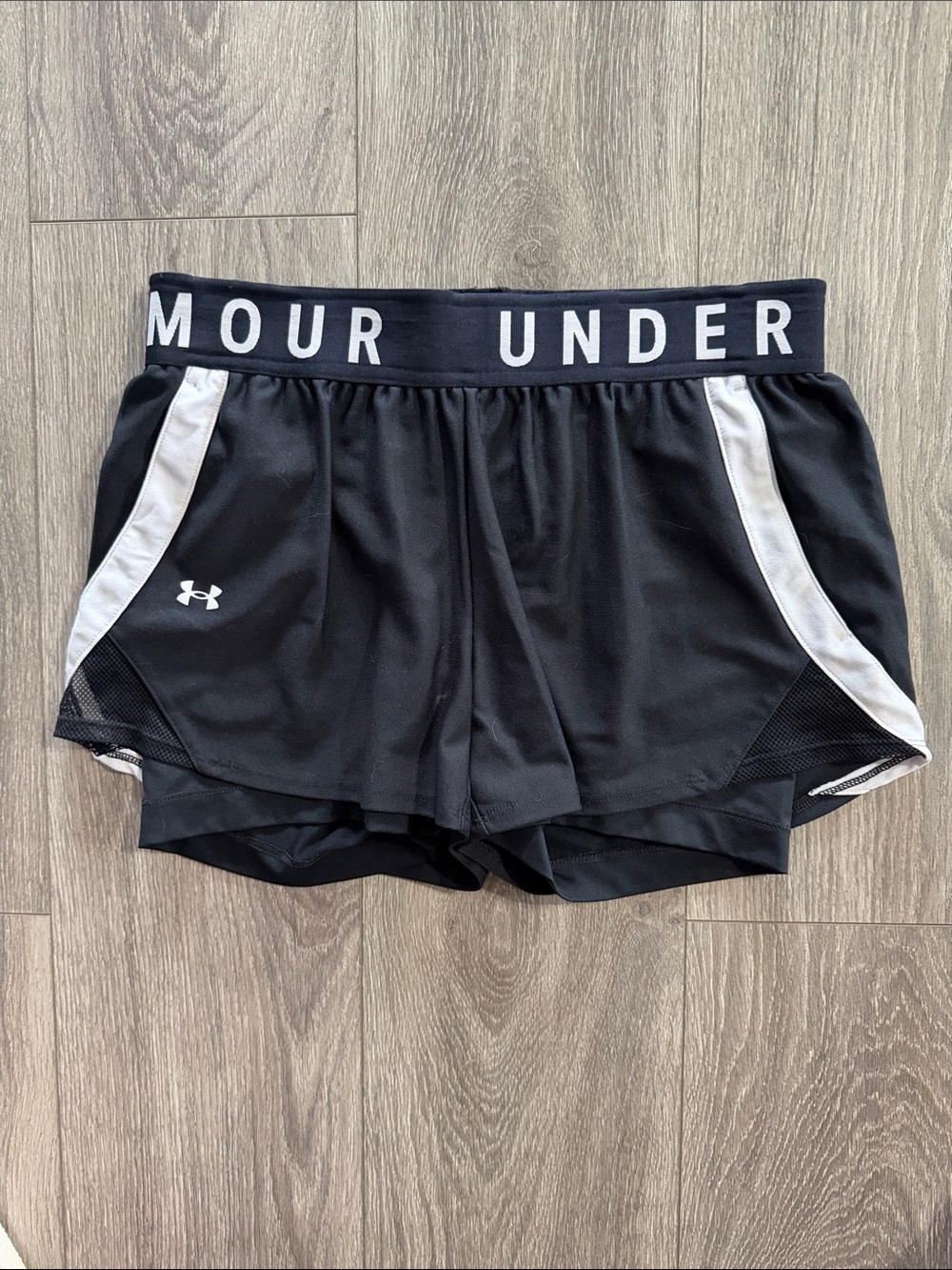 Under Armour Black Running Shorts with White Trim Size Medium
